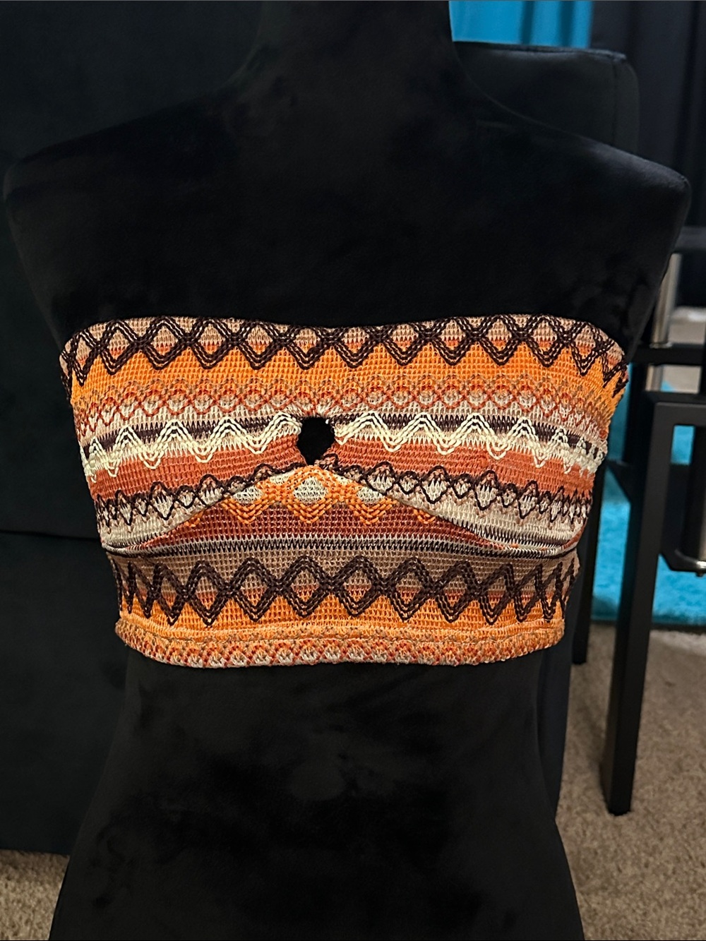 SHEIN Orange Brown Cream Multicolor Crochet Strapless Crop Top